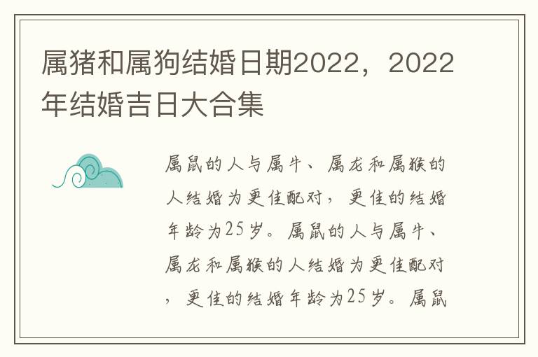 属猪和属狗结婚日期2022，属猪2022年结婚吉日大合集