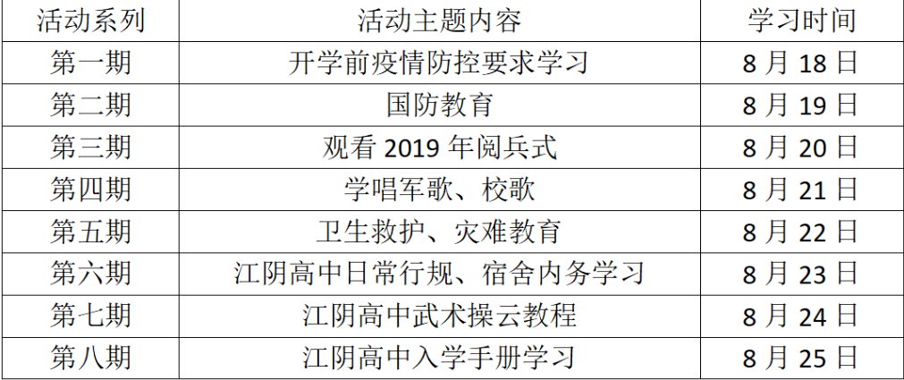 2021江阴高级中学高一新生开学时间+线上入学教育活动