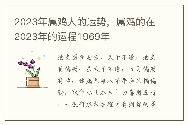 2023年属鸡人的运势，属鸡的在2023年的运程1969年