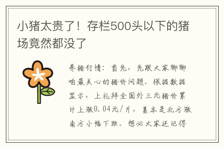 小猪太贵了！存栏500头以下的猪场竟然都没了